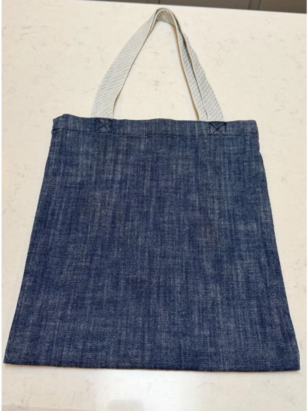 London Jean Heart Stitch Denim Tote Bag Blue Cotton Spandex Casual Carryall
